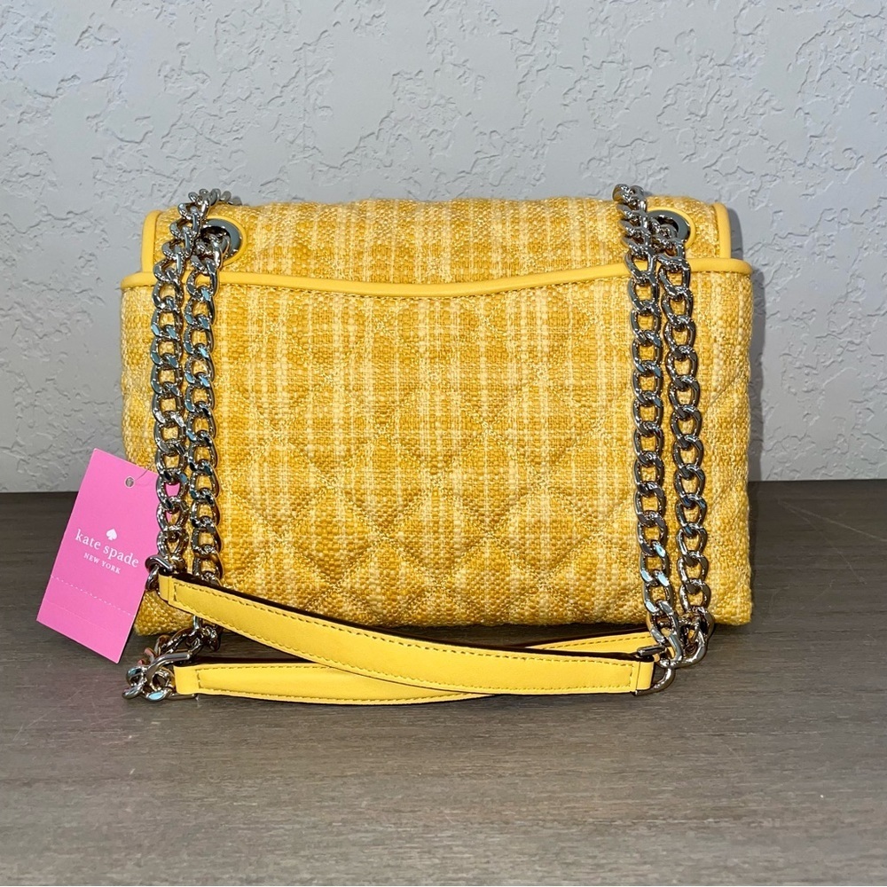 KATE Spade Natalia Tweed Medium Flap Quilted Shoulder Bag, Cut Mango - Picture 3 of 10